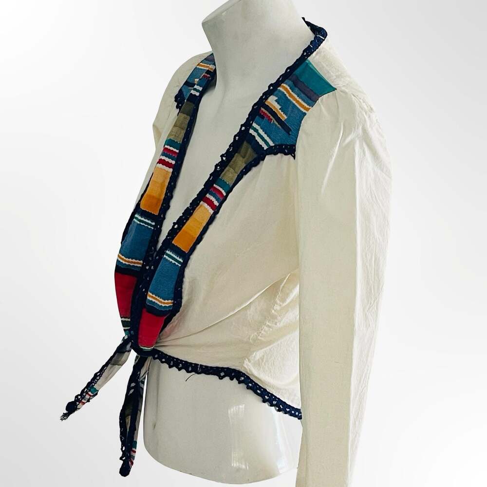Pant Plant California Vintage Cotton Multi Color Striped Tie Front Bolero Top - Picture 2 of 5